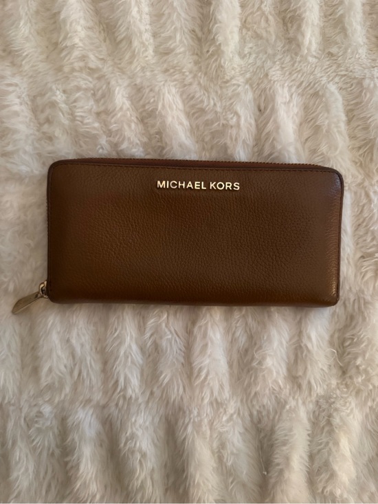 Michael Kors Handbags - Michael Kors Chestnut Zip Wallet with Gold Logo